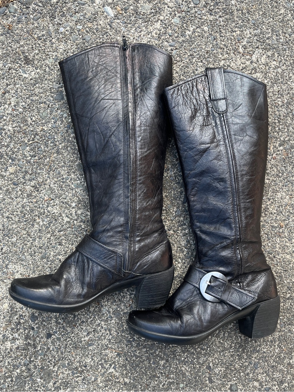 Romika Tall Leather Riding Boots Block Heel Side Zip 8